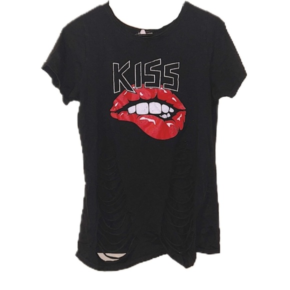 FASHION NOVA KISS LIPS DISTRESSED RIPPED LONG TEE PUNK SHIRT DRESS - Picture 3 of 8